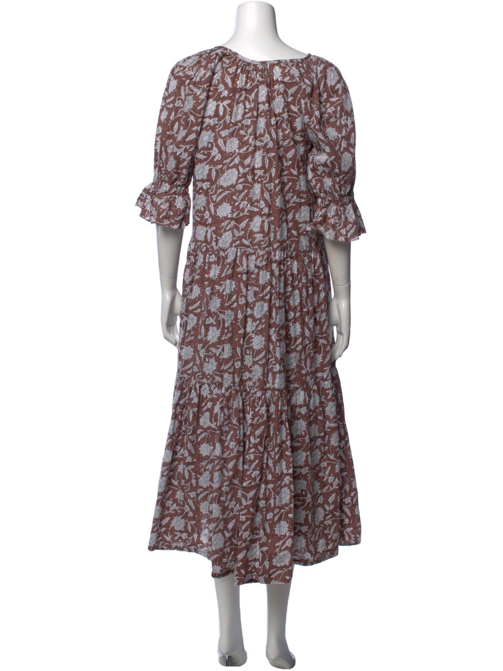 Daughters of India Chocolate Floral Tiered maxi Dress